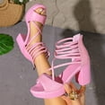 thumbnail image 4 of Modisza Platform Heels for Women Strappy Open Toe Chunky Heel Slide Sandals Ankle Straps Summer Dressy Evening Prom Shoes Pink 9.5, 4 of 6