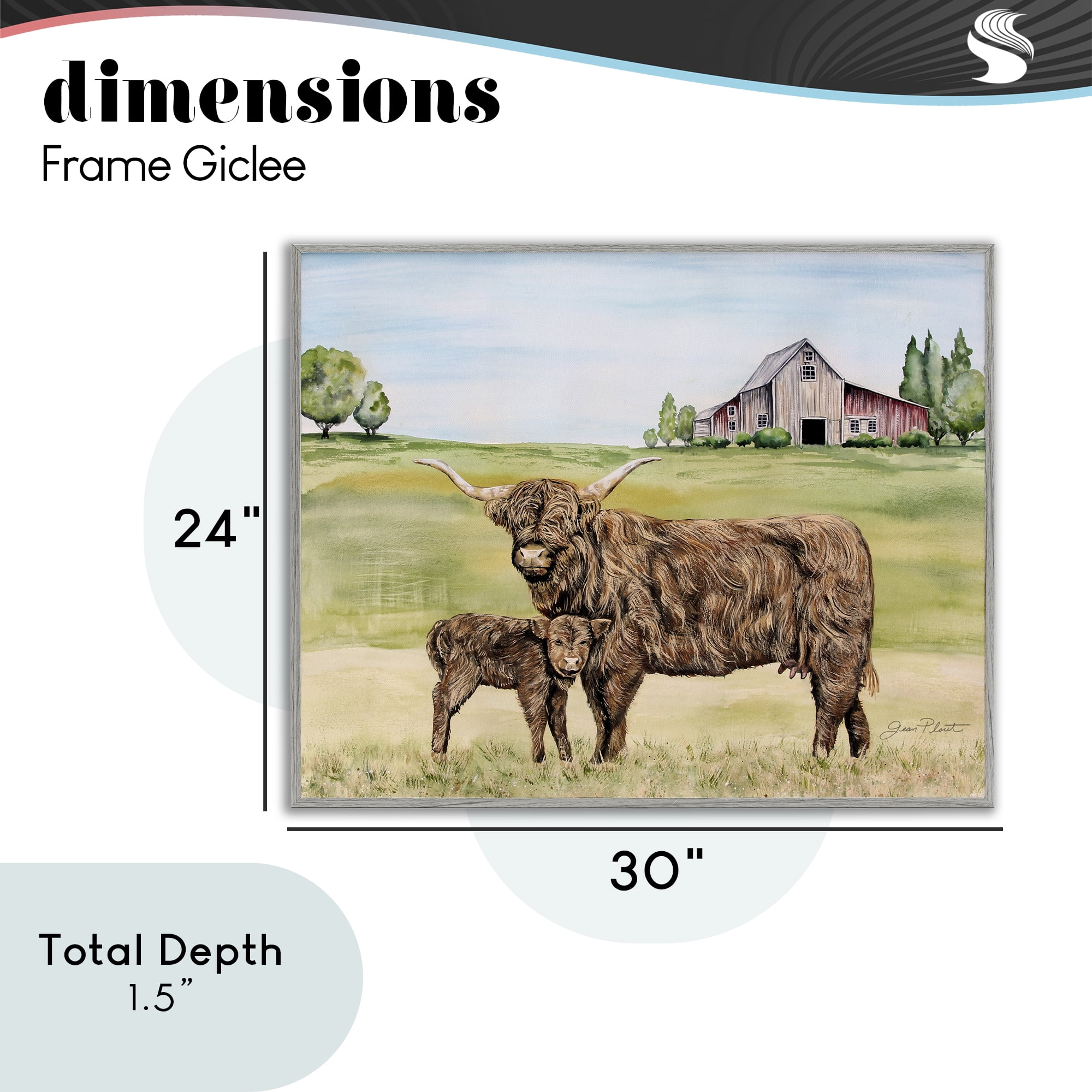 Highland Cow And Calf Gray Framed Giclee Art, design by Jean Plout