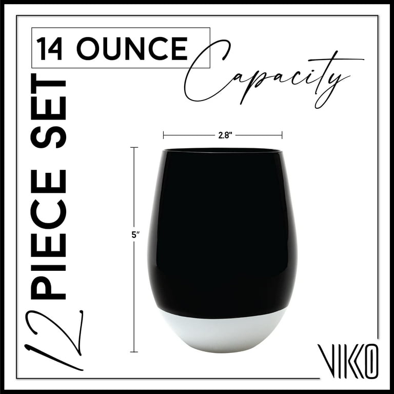 Vikko 14-Ounce Stemless Wine Glasses: Black and White Stemless Wine Tumbler  - Modern Glass Tumbler for Everyday and Casual Entertaining - Dishwasher ...