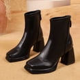 thumbnail image 5 of P-163 Black Ladies Casual Winter Boots Solid Square Toe Back Zipper Chunky High Heel Comfortable Fashionable Short, 5 of 9