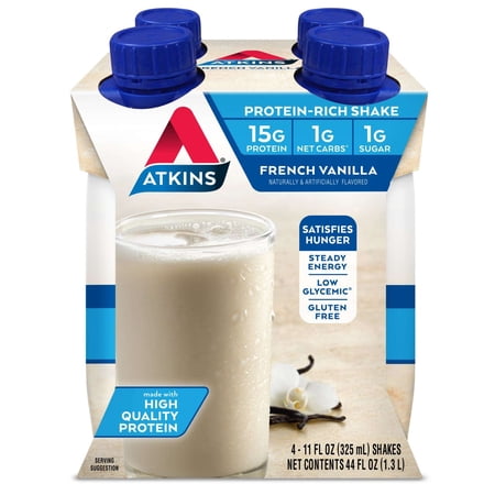 Atkins Vanilla Nutritional Shake, 4 count, (Pack of 6)