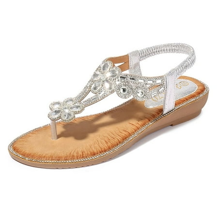 

Bohemia Summer Women Ladies Bling Flower Flat Sandals Beach Casual Shoes