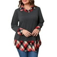thumbnail image 5 of LilyLLL Womens Plus Size Christmas Tops Plaid Check Fake Two Pieces Tunic Blouse, 5 of 6