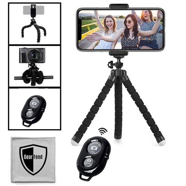 PEYOU Compatible for iPhone iPad Tripod Mount Adapter 2 in 1 Cell Phone Tablet Clamp Holder with Wireless Remote,Compatible for iPad Air Mini iPhone Xs Max XR X 8 Plus,for Monopod Selfie Stick Stand 
