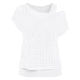 thumbnail image 6 of Delayuji Crochet Tops for Women Summer Short Sleeve Hollow Out Lace Swimsuit Cover Up Off Shoulder Beach Vacation Tops Daily Wear Clubwear Night Wear White M, 6 of 7