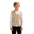 thumbnail image 2 of Kakishop Kids Boys Utility Vest Multi Pocket Zip Up Sleeveless Waistcoat Lightweight Breathable Cargo Vest (Khaki,9-11 Years), 2 of 7