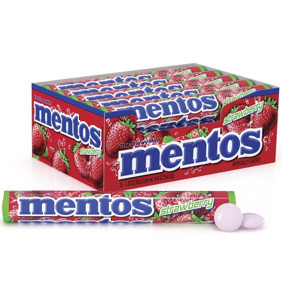Mentos Chewy Mint Candy Roll, MDA05 Strawberry, Non Melting, Party,15 Count (Pack of 1)