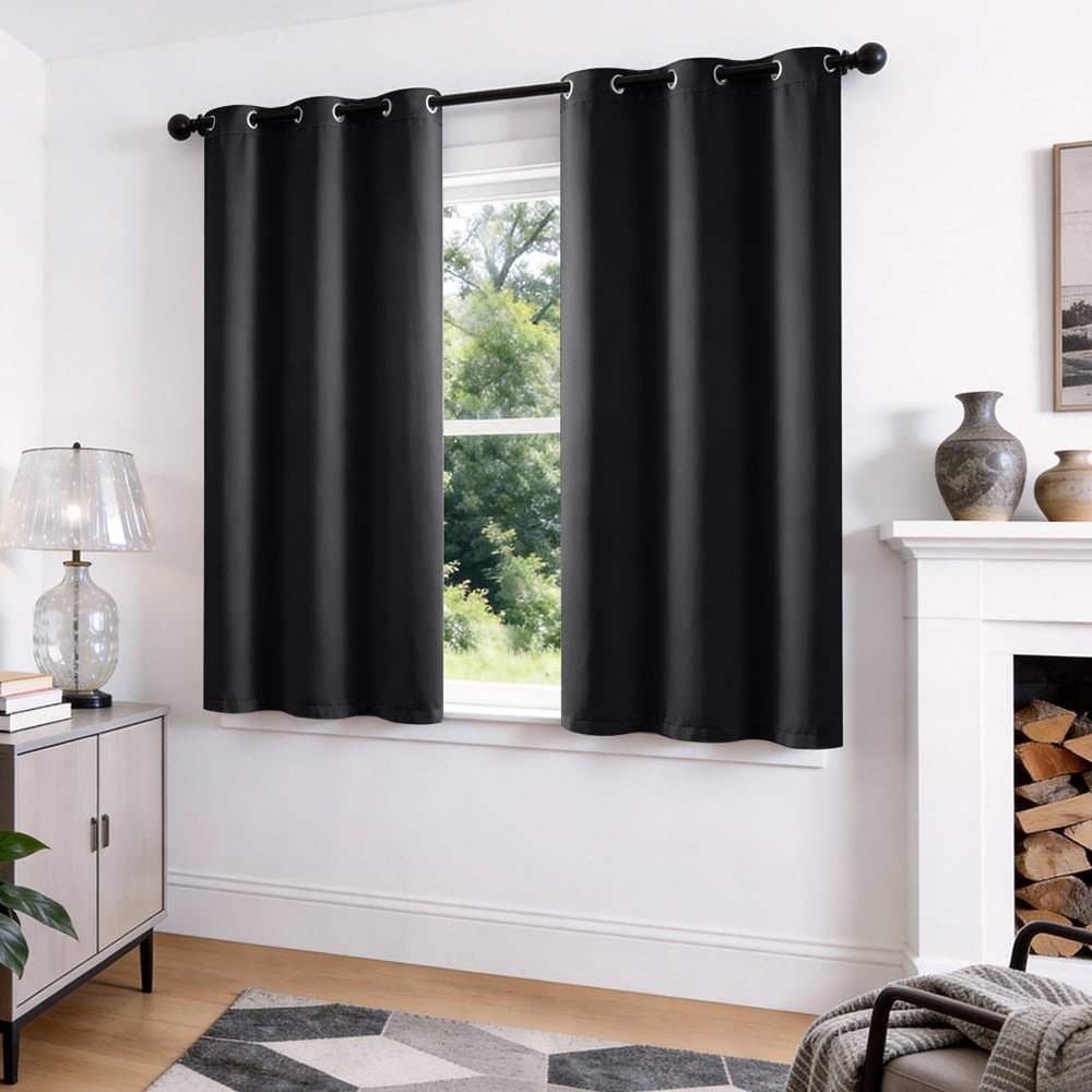TOPICK Black Blackout Curtains Solid Grommet Drapes for Kitchen Bedroom Living Room 2 Panels W40" x L63" inch
