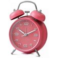 thumbnail image 1 of Reloj despertador de 4 pulgadas con doble campana y luz de fondo, silencioso, sin tictac, funciona con pilas, despertador fuerte (rosa), 1 of 5