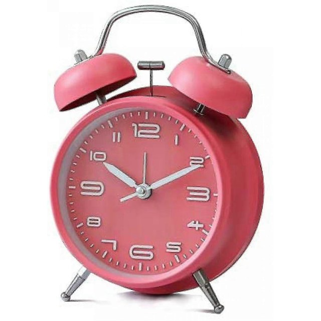Reloj despertador de 4 pulgadas con doble campana y luz de fondo, silencioso, sin tictac, funciona con pilas, despertador fuerte (rosa)