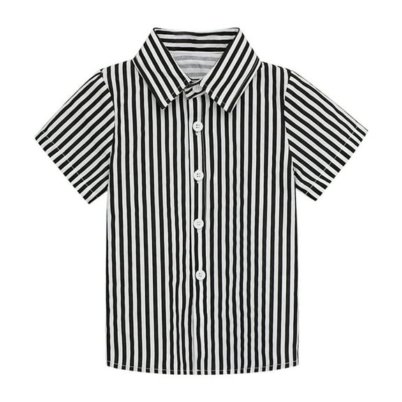 MeetoTime Kids Short Sleeve Lapel Shirt Solid Color Striped Thin Summer Casual Button Blouses for Baby Boys Girls 3-11 Years