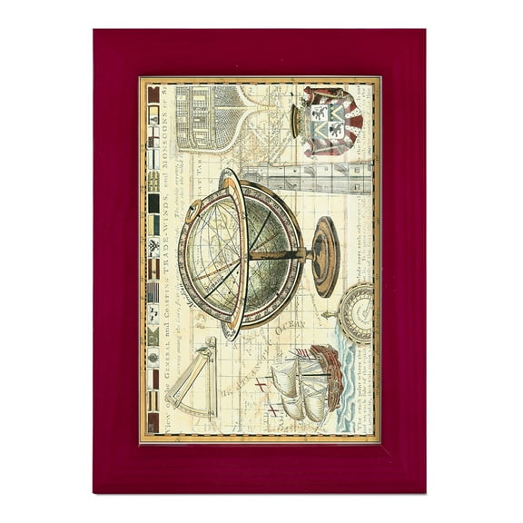 Nautical Map II -Framed Print w/glass-Cherry Red