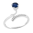 thumbnail image 2 of Sterling Silver with Round Shape Blue Sapphire and Natural White Topaz Bypass Ring for Women, 2 of 3