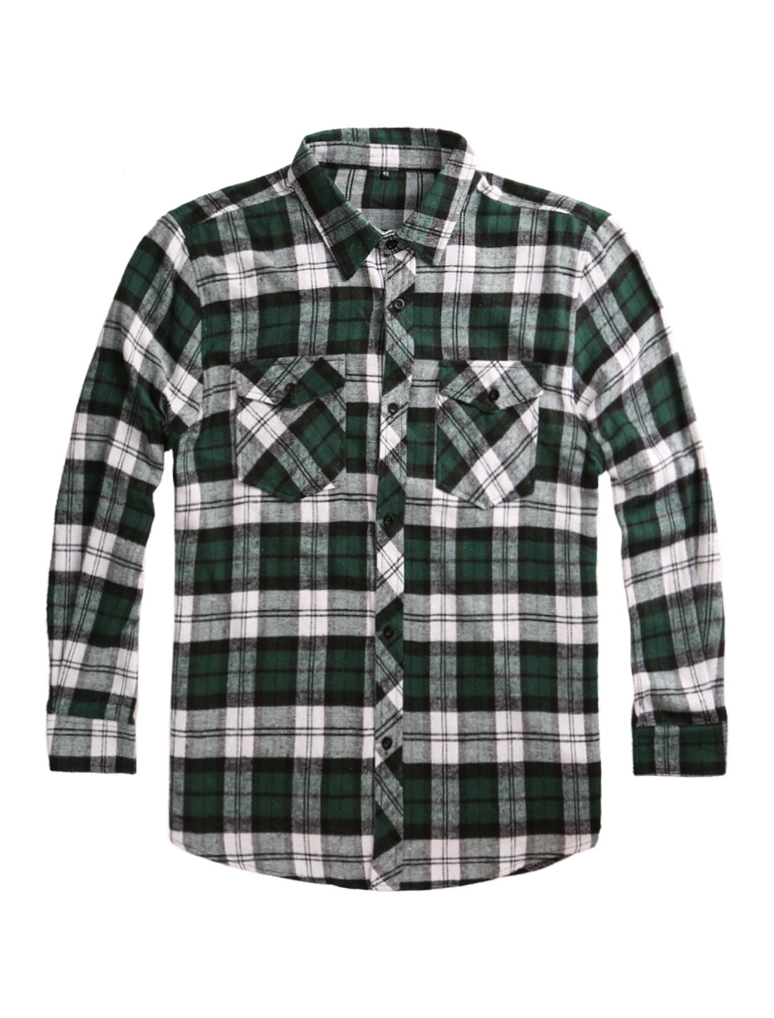 Long Sleeves Plaid Flannel Shirt Green 