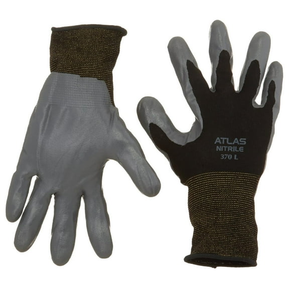 12 Pack - Atlas 370 Black Work Gloves - Large
