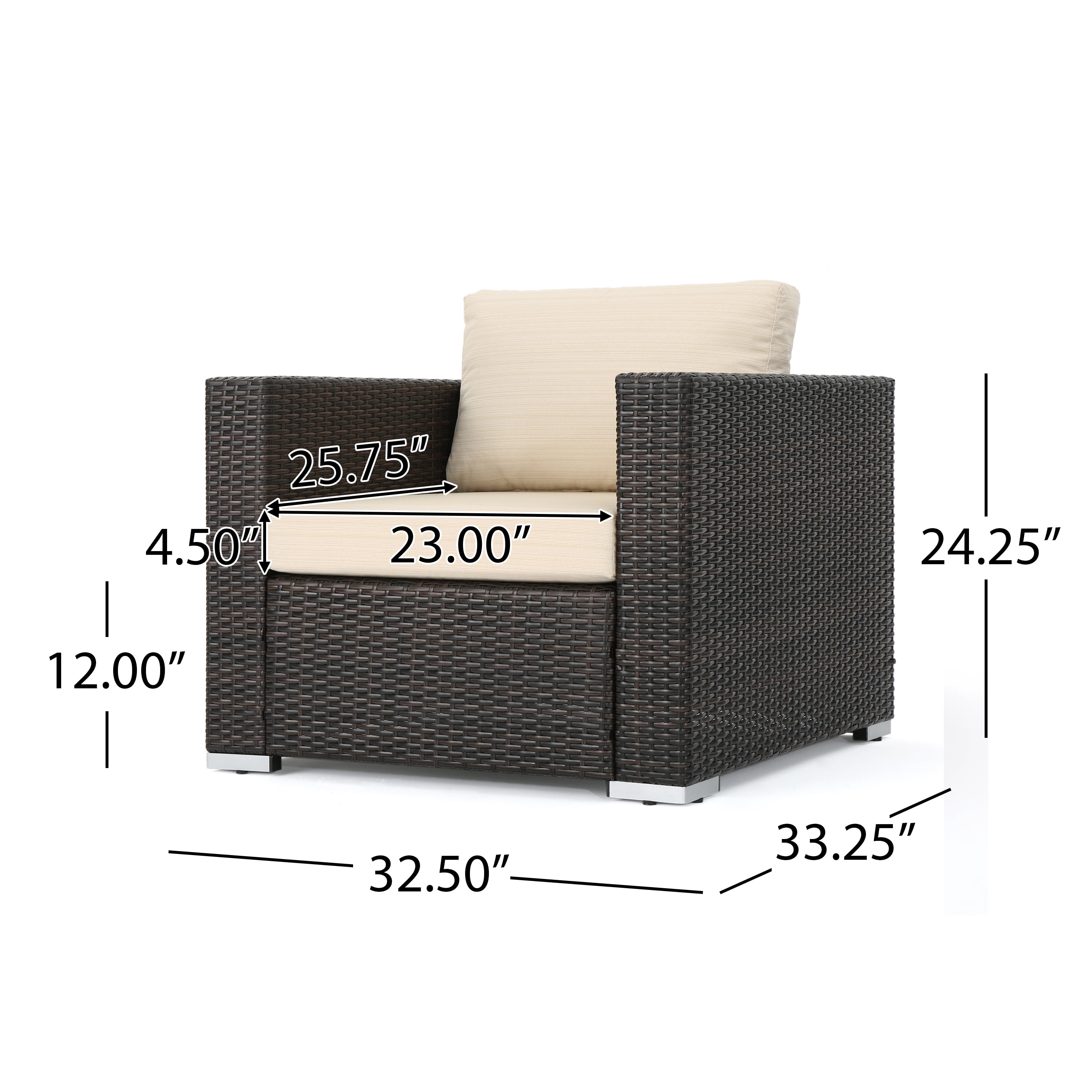 Faviola 6 Seater Outdoor Wicker Sectional Sofa Set with Aluminum Frame and Cushions, Multibrown, Beige