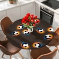 thumbnail image 2 of Brown Soccer Round Tablecloth 36-44 Inch Round Fitted Table Cloth with Elastic Edge, Orange Blue Football Sports Waterproof Table Cover Protector for Outdoor Picnic Party Dining, 2 of 9