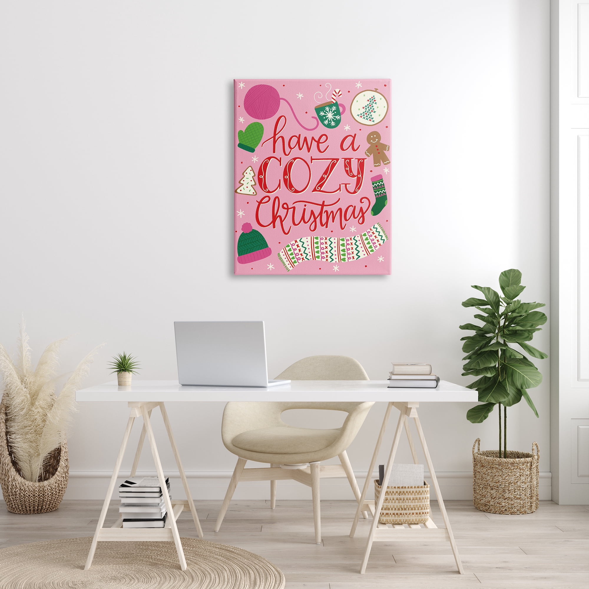 Stupell Industries Have A Cozy Christmas Festive Phrase Gingerbread Scarf Inspirational Painting Gallery Wrapped Canvas Print Wall Art, 30 x 40