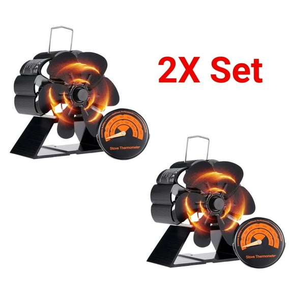 2X Wood Stove Fan 6-Blade Fireplace Fan for Wood Burning Stove Heat Powered fan
