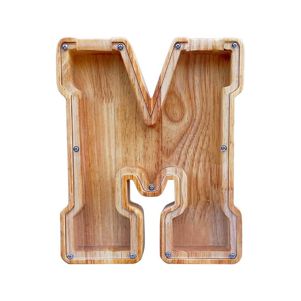 Tarro de Ahorros de Carta Inglesa de Madera,Banco de Monedas de Vidrio Transparente con Frente Visible,Caja de Dinero para Regalo de Navidad de Cumpleaños