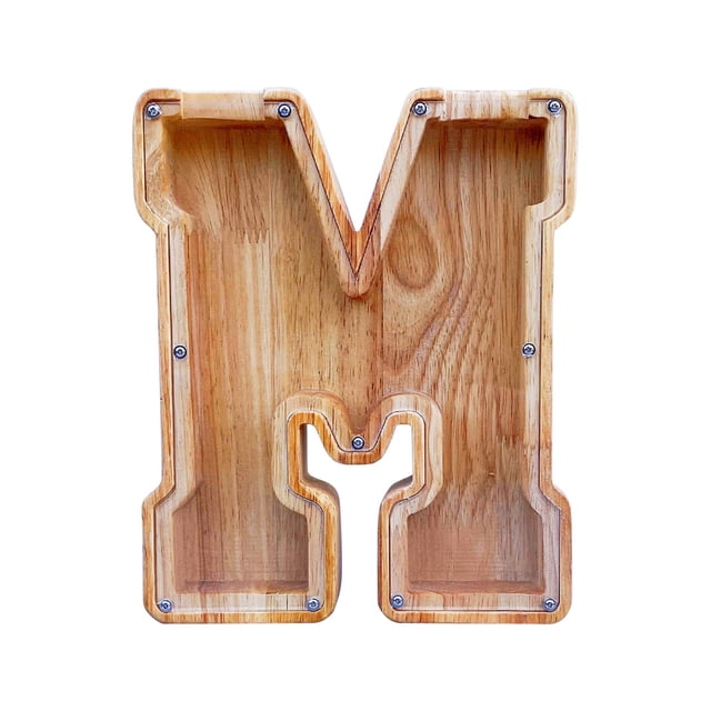 Wooden English Letter Savings Can with Transparent Glass Front for Coin Storage