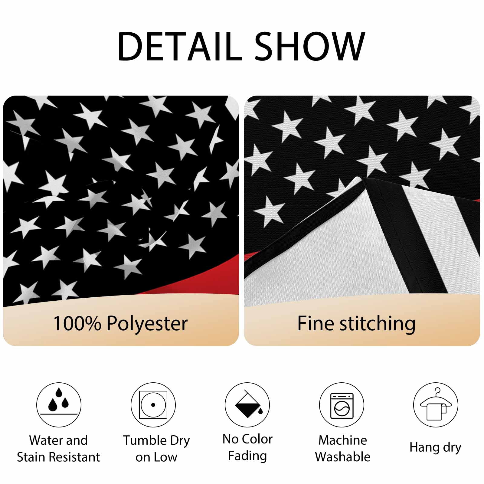 Round Tablecloth Patriotic Thin Red Line Flag Waterproof Oil Proof Polyester Table Cloth Cover Decor for Home Dining Outdoor,Patio,Parties, 60" Dia. Firefighter