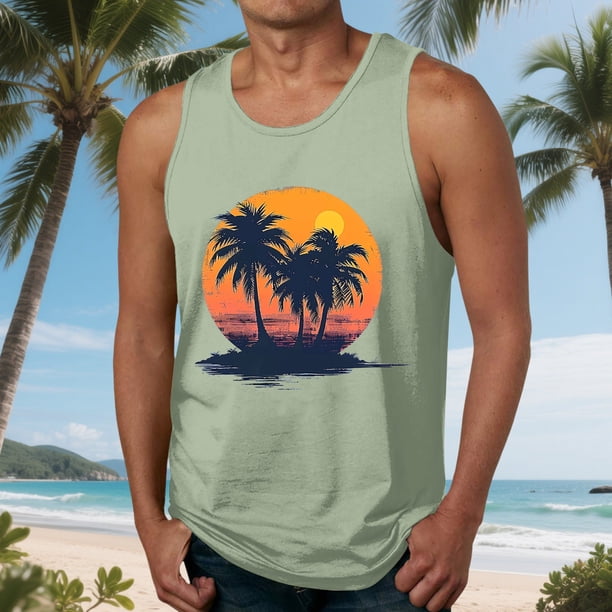 Camiseta sin mangas de cuello redondo para hombre, blusa informal de verano sin mangas con estampado de cuello redondo para hombre