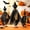 Black Witch With Hat, variant on 3-Piece White Primitive Halloween Ghost Decor Set, Vintage Standing Ghosts on Wooden Base with Witch Hats, Spooky Indoor Table Centerpiece & Mantel Decoration