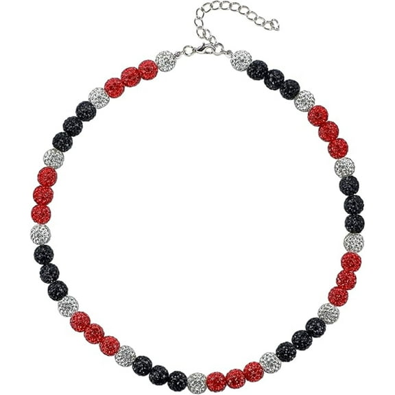 Baseball Necklace Tutuviw Glitter Bling Rhinestone Beaded Collection Necklace Inspired Sports Jewelry Baseball Chain for Men Cool Gifts for Baseball Players Team Lovers (Black/White/Red)