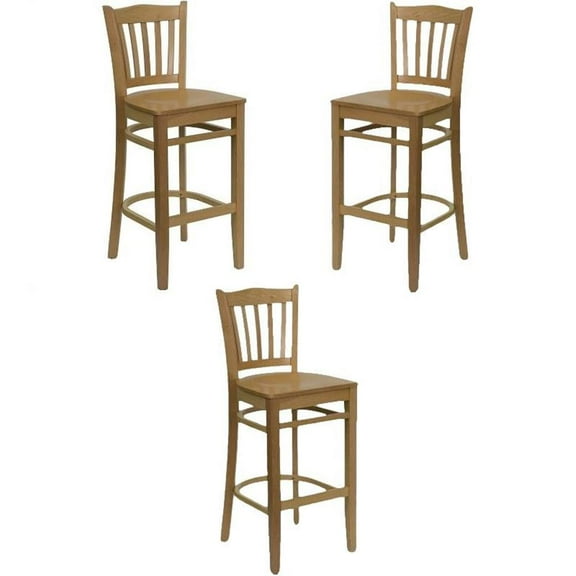 Home Square Hercules 30" Vertical Slat Back Bar Stool in Natural - Set of 3
