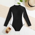 thumbnail image 2 of LIIPEE Girls One-Piece Swimsuits Casual Summer Long Sleeve Splicing Color Crew Neck Zipper Swimwear Kids Fashion Rash Guard Beach Diving Bathing Suit Comfortable Cute Beachwear,Black,11-12 Years, 2 of 7