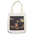 thumbnail image 1 of Doodle Tote Bag, Colorful Books Funny Glasses Cat Sitting on Bookshelf and Read with Cup of Coffee, Cloth Linen Reusable Bag for Shopping Books Beach and More, 16.5" X 14", Cream, by Ambesonne, 1 of 2