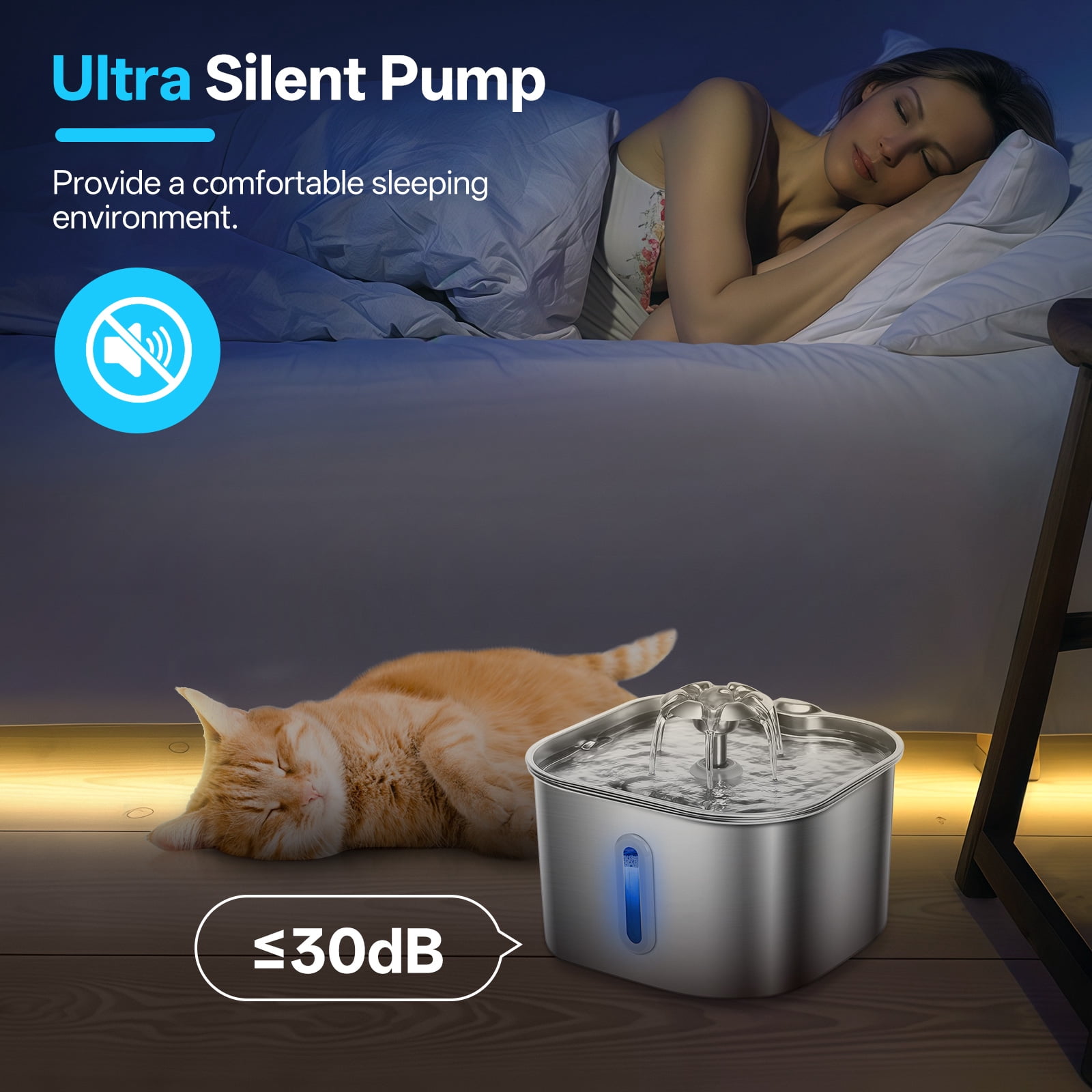 Cat Water Fountain,74oz/2.2L Stainless Steel Pet Water Fountain