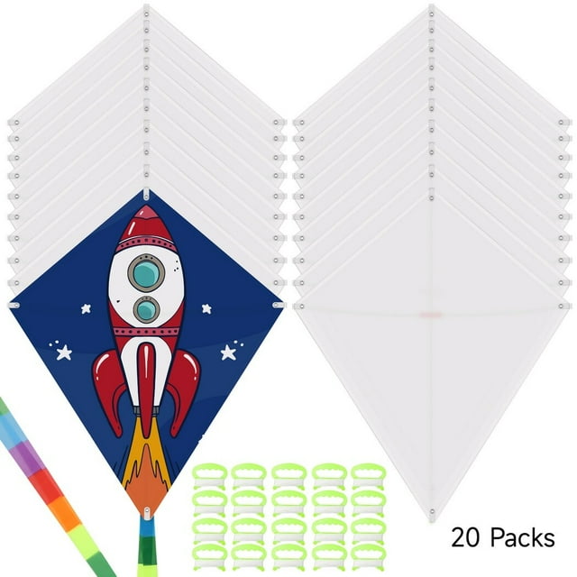 DIY Blank Kites, Coloring Bulk Kites Kit , Kite Making Craft Kit , Include 30 Hand Grips with 98ft Kite String, Outdoor Activities or Kids Aged 4+