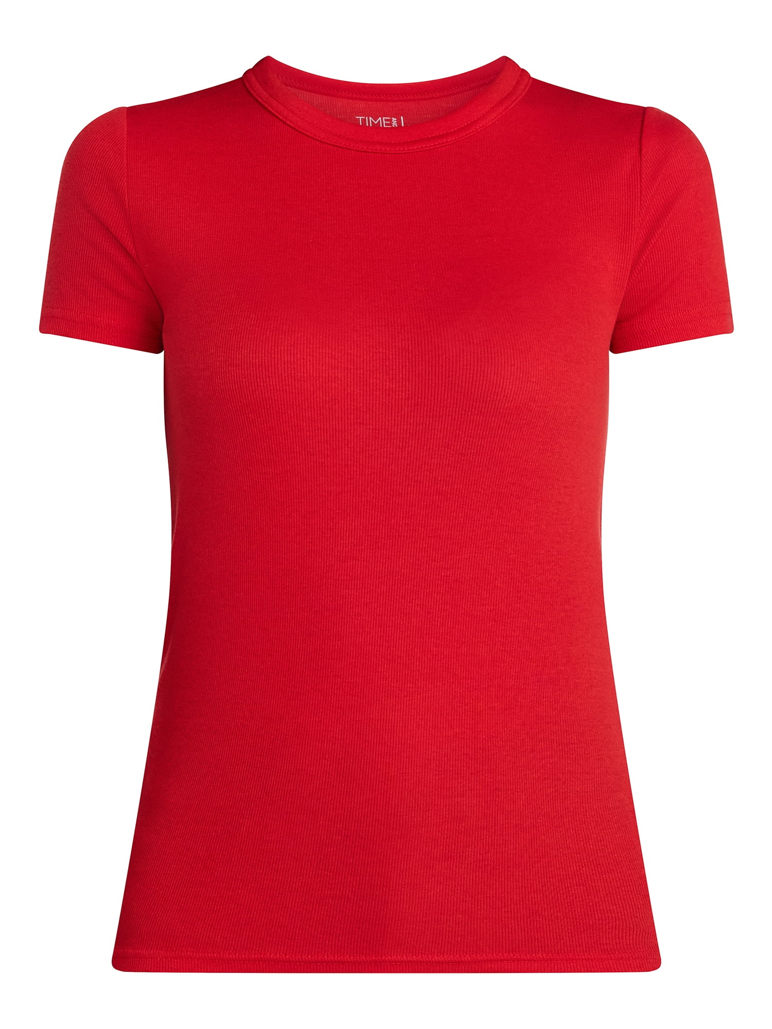 Time and Tru Women's Ribbed Tee with Short Sleeves, Sizes XS-XXXL