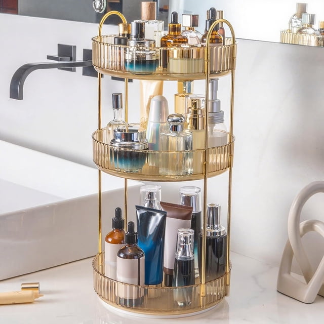 Organizador de maquillaje INVSSENE 360, giratorio, 3 niveles, amarillo