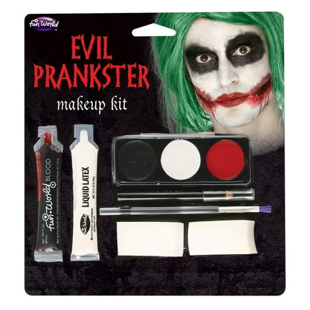Fun World Evil Joker Prankster Halloween 7pc Makeup Kit, Black Red