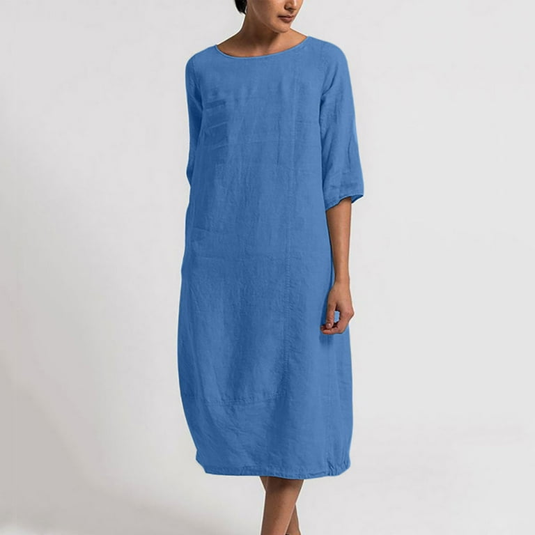 CLEARANCE Maxi Dress for Women Linen Dresses Cotton Dress Crewneck  