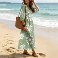 thumbnail image 6 of Ayolanni Plus Size Women's Fall Dress 3/4 Sleeve V Neck A-Line Maxi Dresses Hawaii Weekend Floral Beach Long Dress Green L, 6 of 7