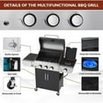 thumbnail image 5 of Erommy Outdoor Burner BBQ Propane Gas Grill - 58000 BTUs Stainless Steel Patio Barbecue Grill with Stove and Side Table White - Propane Gas, 5 of 5