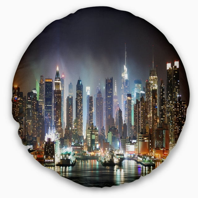 New York Times Square in Blue Light - Cityscape Throw Pillow - 16 Inches Round