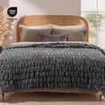 thumbnail image 6 of EVERGRACE Luxurious Soft Faux Rabbit Fur Throw Blanket, Cozy Fuzzy Plush Warm Throws for Couch Bed Sofa Chair Decor, Ruched Bubble Fluffy Blanket with Reversible Velvet, 60"" x 80"", Charcoal Gray, 6 of 8
