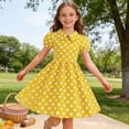 thumbnail image 4 of oqasdz Girls Dresses Casual Short Sleeve Polka Dot Print Sundress with Collared Soft Playwear for Toddlers and Kids Princess Summer Dress, 4 of 4