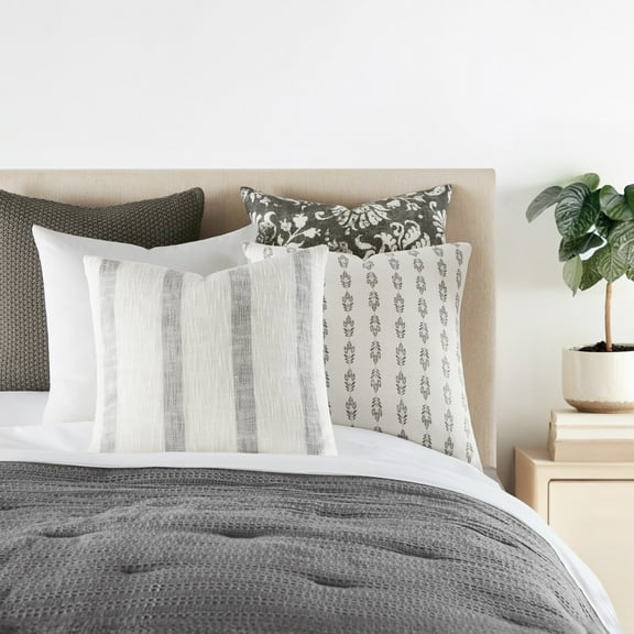 Cotton Slub Textured Throw Pillow in Awning Farmhouse Stripe by Comfort Canopy