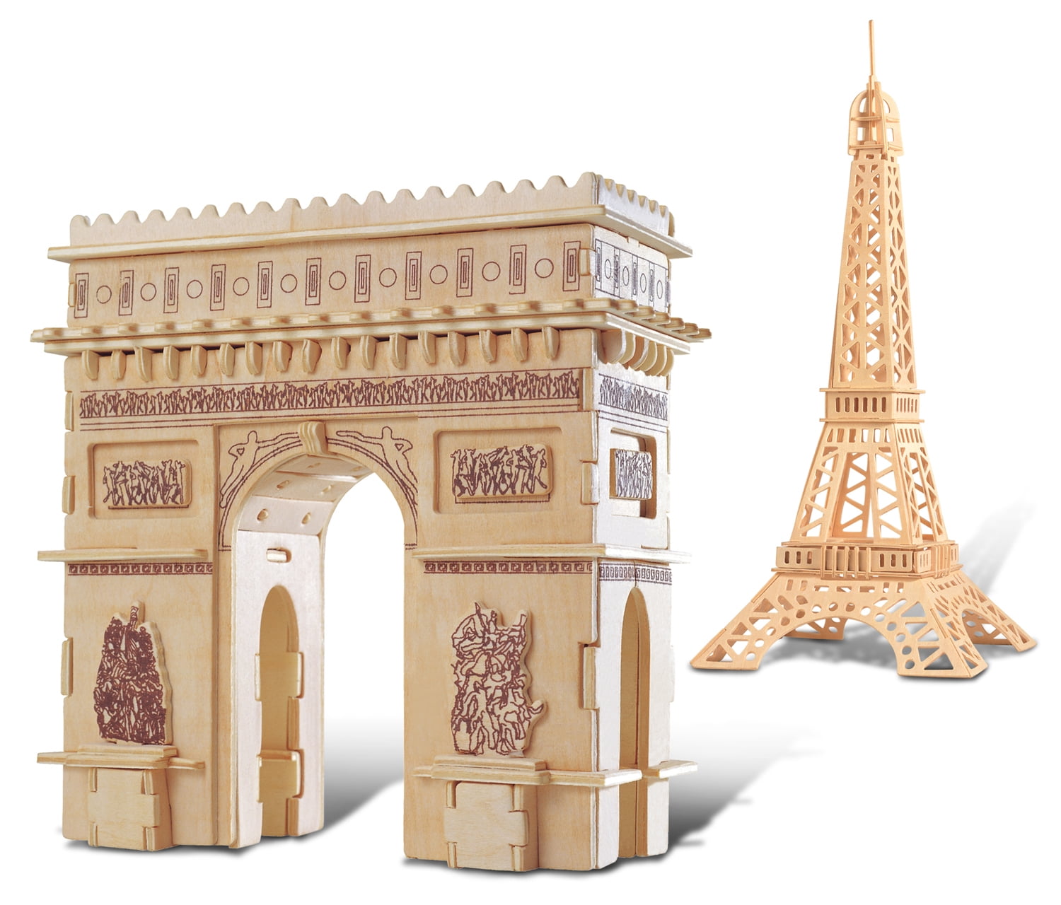 Puzzled Eiffel Tower and Arc De Triumph Wooden 3D Puzzle Construction