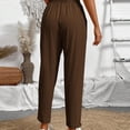 thumbnail image 4 of Cotton Linen Pants Drawstring Elastic Waist Straight Leg Trousers Trendy Casual Loose Pant With Pockets (L, Brown), 4 of 5