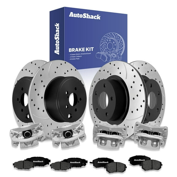 AutoShack Front & Rear Brake Rotors, Premium Pads & Calipers for Subaru, Impreza 2008-2010, AWD H4 2.5L - E-Coated Drilled & Slotted - ShadowGuard