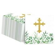 ANYWAY.GO 50Pcs First Holy Communion Paper Napkins Baptism Cross Greenery Dinner Napkins God Bless Christening Luncheon Napkins for Party Supplies