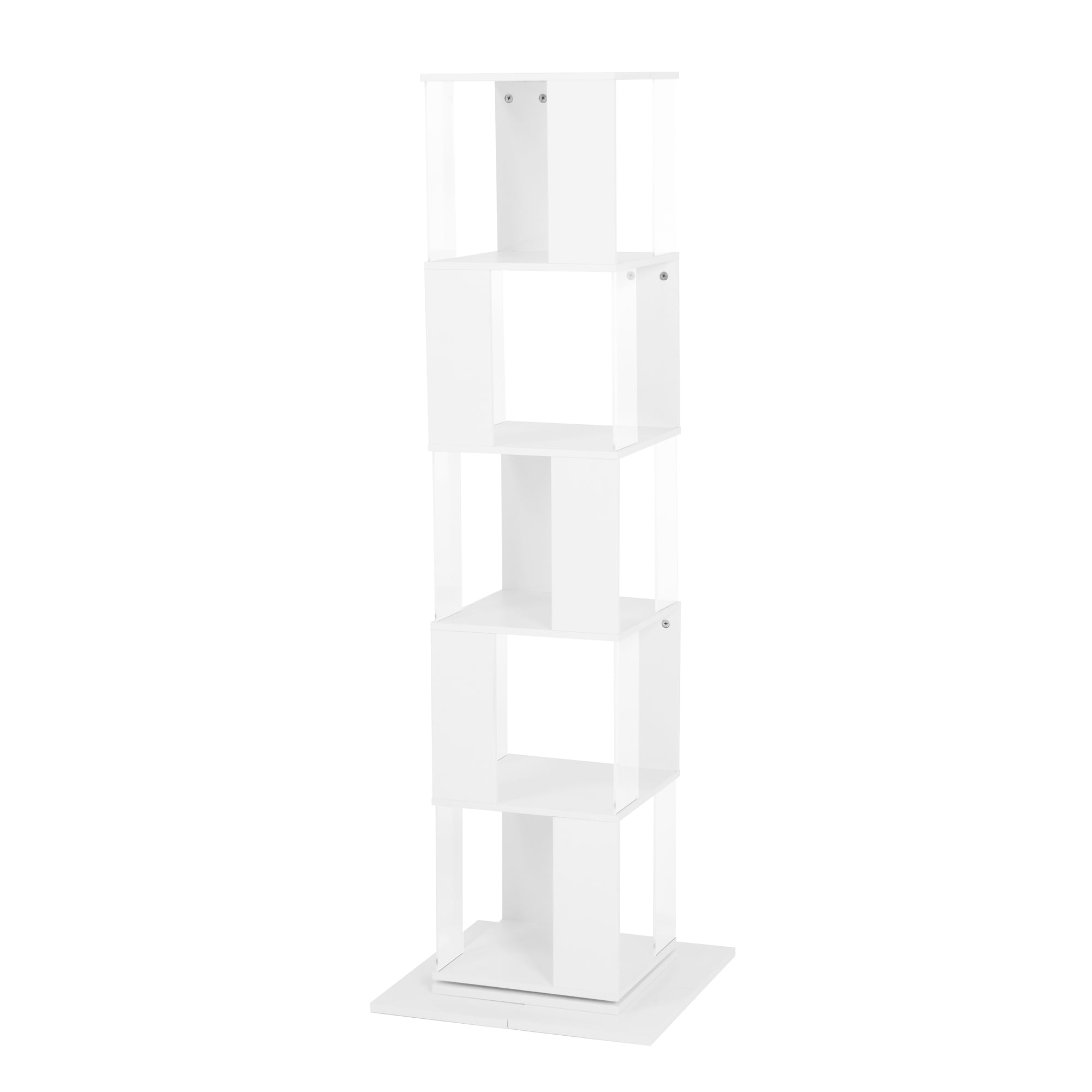 Noble House 5-Tier Rotating Bookshelf with Acrylic Panels, Anti-Toppling Base, White