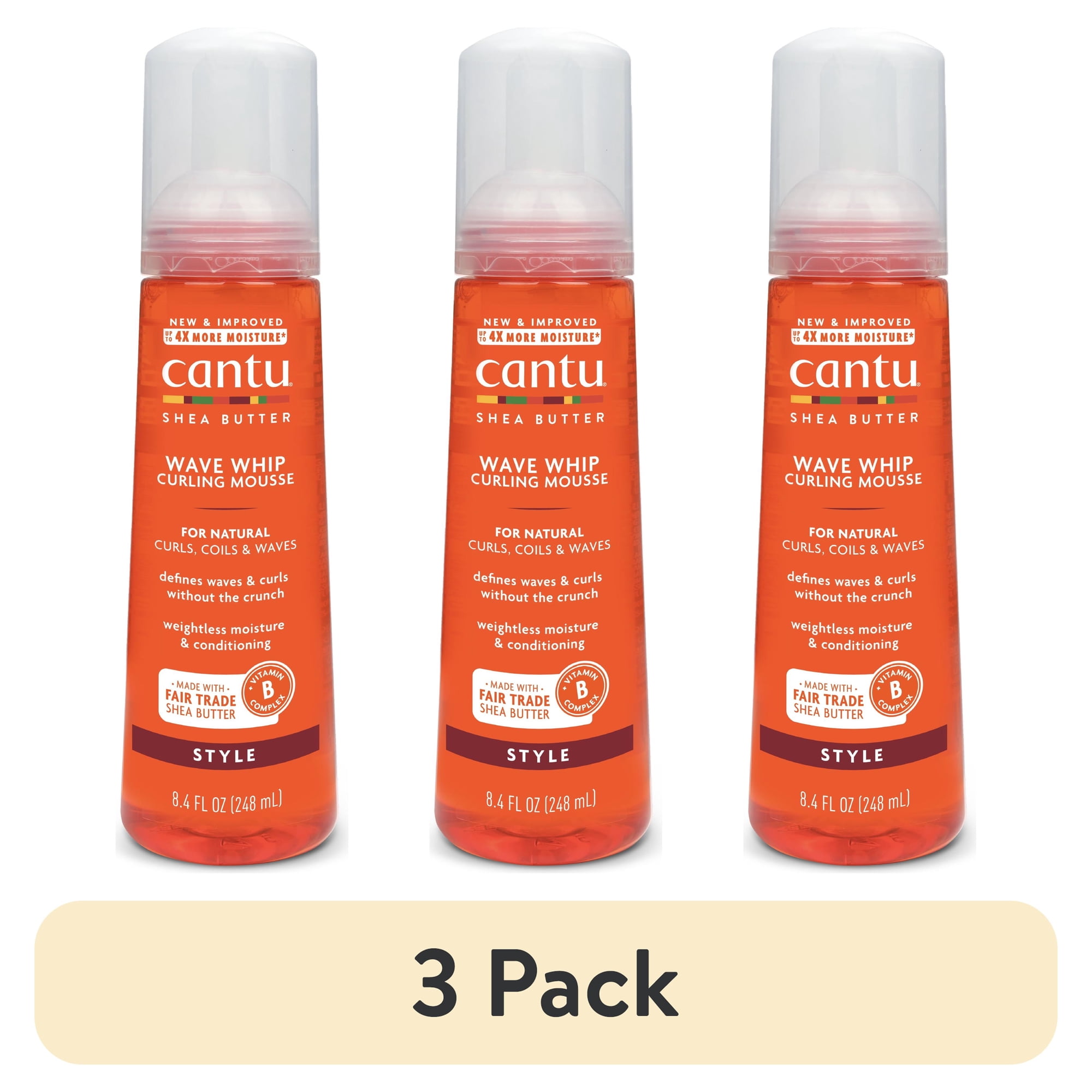 (3 pack) Cantu Wave Whip Curling Mousse with Shea Butter, 8.4 fl oz